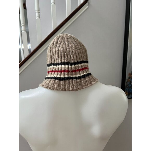BURBERRY London Brimmed Lambswool Wool Hat Cap Beanie Brit Print Stripe Y2K - Picture 8 of 8